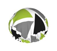 Random Triangles Lime Green Gray Black On White,Shower Cap Nightcap Double Layer Waterproof Elastic Bath Cap Reusable Hair Cap