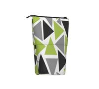 Random Triangles Lime Green Gray Black On White,Standing Pencil Holder Stationery Bag Pencil Pouch Organizer Telescopic Pencil Case