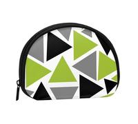 Random Triangles Lime Green Gray Black On White, Women's Storage Bag Shell Makeup Bag Small Coin Purse Shell Change Pouch