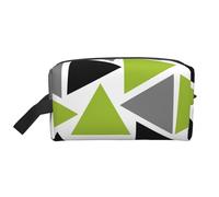 Random Triangles Lime Green Gray Black On WhiteMakeup Trave Bag for Women,Cosmetic Large Capacity Organizer