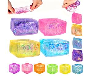 Randomly select 1PCS Color, Glitter Cube Squishy Toys, Ice Cube Fidget Toys, Soft Moldable Cute Slow Rise Relaxing Sensory Fidget Anxiety Relief Sugar Squishy Sensory Toys (1pcs-Square)
