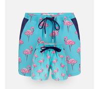 Randy Cow Matching Father & Son Flamingo Swim Shorts with Waterproof Pocket - M / 13-14Yrs