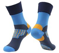 RANDY SUN Waterproof Athletic Running Socks for Women, Women's Breathable Ventilated Cushioned Socks Crew Trekking Cycling Socks Coolmax Lining Keep Your Feet Not Cold and Clammy,Blue Black XS