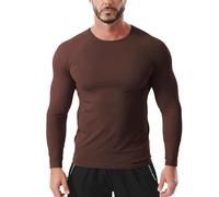 Rane Sports Men's Cool Touch Compression Shirt Long Sleeve Ice Silk Workout Tops Quick Dry Athletic Base Layer Gym Running Training Coffee L