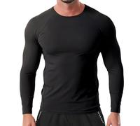 Rane Sports Men's Cool Touch Compression Shirt Long Sleeve Ice Silk Workout Tops Quick Dry Athletic Base Layer Gym Running Training Black M