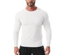 Rane Sports Men's Cool Touch Compression Shirt Long Sleeve Ice Silk Workout Tops Quick Dry Athletic Base Layer Gym Running Training White XL