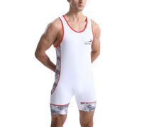 Rane Sports Men's Wrestling Suit Tight Sportswear One Piece Sleeveless Training Gym Weightlifting Bodysuit White Black M