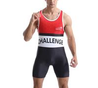 Rane Sports Men's Wrestling Suit Tight Sportswear One Piece Sleeveless Training Gym Weightlifting Bodysuit Red White Black L