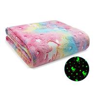 Ranedo Glow in the Dark Blanket 190cm x 150cm, Unicorn Throw Blanket Kids Cozy Blanket Flannel Fleece Blanket, All Seasons Blanket Christmas Holiday Birthday Gifts for Teen Kids Girls Boys, Pink