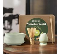 Ranedo Matcha Whisk Set, Japanese Matcha Tea Set with Whisk and Bowl, Bamboo Scoop & Ceramic Holder, Homemade Traditional Matcha Making Kit for Tea Lovers, Meditation & Gifting, Light Green
