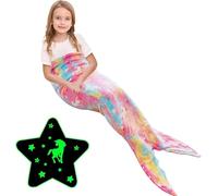 Ranedo Mermaid Tail Blanket, Glow in the Dark Unicorn All Seasons Soft Flannel Wearable Snuggle Blanket, Birthday Gift for Girls Boys Kids Adults, 140cmx60cm, Pink