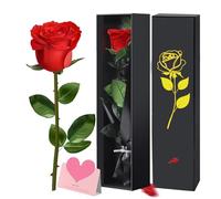 Ranedo Preserved Red Rose in Gift Box, Valentine’s Day Eternal Real Rose with Elegant Black & Gold Box, Ribbon & Card Romantic Rose Gift for Her, Gifts for women for Valentine, Birthday, Mother’s Day