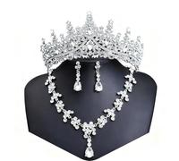 Ranfare 3 Pieces Baroque Queen Crown Set, Tiara Earrings Necklace Crystal Headband Tiaras and Crowns, 5.7 inches (diameter), 2.2 inches (height), Rhinestone, Rhinestone