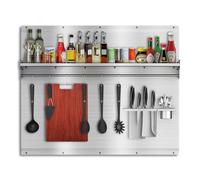 Range Backsplash, 42"x30" Stainless Steel Backsplash,Easy Clean And Installation with Storage Shelf & Hanging Rack,Range Hood Stainless Steel Backsplash for Stove