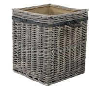 Range of large grey washed, wicker log baskets. Rope handles. Wood & kindling storage for fireplace logburner. Or shoes toys washing clothes bin (Squared, Small)