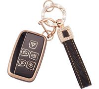 Range R-over Key Cover, Range R-over Evoque Key Fob Cover, for L-and Discovery LR4 Range R-over Sport Evoque Jaguar XF XJ XJL F-pace 5 Button TPU Jaguar Key Cover with Leather Rope Clasp (Black)