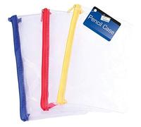 Range Wholesale Pack of 24 Just Stationery 8" Clear Exam Pencil Case Coloured Zip School Office