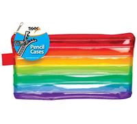Range Wholesale Rainbow Coloured Striped Flat Pencil Case Transparent Plastic Red Zip (School)