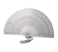 Rangebow Wooden Hand Fan, Pack of 1 Spray Painted Fan with Hollow-Out Carved Patterns Wedding Party Favour Church Gifts (Silver)