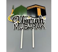 Rangeen Umrah Mubarak Cake Topper, White, 1 Count, 1 Piece, Cake Topper, Religious/Spiritual Event, White