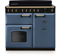 Rangemaster Classic Deluxe CLDL100EIPSTB/AB1 100cm wide Electric Range Cooker with Induction Hob - Stone Blue / Antique Brass - A/A Rated, Blue