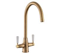 Rangemaster AquaClassic Double Lever Kitchen Mixer Tap - Antique Brass
