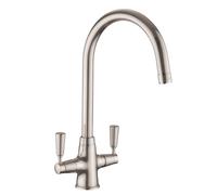 Rangemaster AquaClassic Double Lever Kitchen Mixer Tap - Brushed Stainless