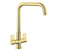 Rangemaster Aquaquad Kitchen Mixer Tap Brushed Brass D Shape Spout Twin Lever