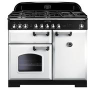 Rangemaster CDL100DFFWH/C Classic Deluxe White / Chrome 100cm Dual Fuel Range Cooker A