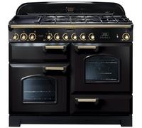 Rangemaster CDL110DFFBL/B Classic Deluxe Black / Brass 110cm Dual Fuel Range Cooker A