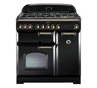 Rangemaster CDL90DFFBL/B 90cm Classic Deluxe Dual Fuel Range Cooker Black/Brass