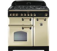 Rangemaster Classic Deluxe CDL90DFFCR/B 90cm Dual Fuel Range Cooker - Cream / Brass