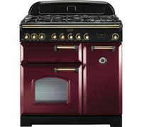 Rangemaster Classic Deluxe CDL90DFFCY/B Cranberry / Brass 90cm Dual Fuel Range Cooker A
