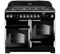 Rangemaster CLA110DFFBL/C Freestanding Range Cooker, Two Fan Ovens, AA Rated, 6 Burner Gas Hob, Black