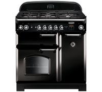 Rangemaster CLA90DFFBL/C Freestanding Range Cooker, Two Fan Ovens, AA Rated, 5 Burner Gas Hob, Black