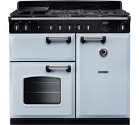 Rangemaster Classic CL100DFPMSB/CM1 100cm wide Dual Fuel Range Cooker with Gas Hob - Misty Blue / Chrome Blue