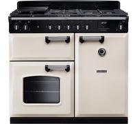 Rangemaster Classic CL100DFPPCR/CM1 100cm Dual Fuel Range Cooker with Gas Hob - Pale Cream / Chrome - A Rated, Cream