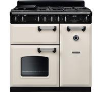 Rangemaster Classic CL90DFPPCR/CM1 90cm Dual Fuel Range Cooker with Gas Hob - Cream / Chrome - A/A Rated, Cream