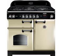 Rangemaster Classic CLA100DFFCR/C 100cm Dual Fuel Range Cooker with Gas Hob - Cream / Chrome - A/A Rated, Cream