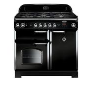 Rangemaster Classic CLA100NGFBL/C100cm Wide Black Gas Freestanding Range Cooker - Chrome Trim