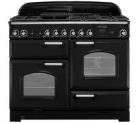 Rangemaster Classic CLA110DFFBL/C 110cm Dual Fuel Range Cooker with Gas Hob - Black / Chrome - A/A Rated, Black