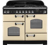 Rangemaster Classic CLA110DFFCR/C 110cm Dual Fuel Range Cooker with Gas Hob - Cream / Chrome - A/A Rated, Cream
