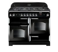 Rangemaster Classic CLA110NGFBL/C 110cm Wide Black Gas Freestanding Range Cooker - Chrome Trim