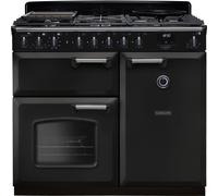 Rangemaster Classic Deluxe 100 Dual Fuel CLDL100DFPCBL/CM1 100cm Dual Fuel Range Cooker with Gas Hob - Charcoal Black / Chrome - A/A Rated, Black