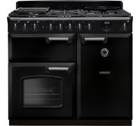 Rangemaster Classic Deluxe 100 Dual Fuel CLDL100DFPGBL/CM1 100cm Dual Fuel Range Cooker with Gas Hob - Black / Chrome - A/A Rated, Black