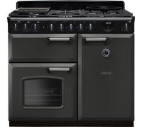 Rangemaster Classic Deluxe 100 Dual Fuel CLDL100DFPSLT/CM1 100cm wide Dual Fuel Range Cooker with Gas Hob - Slate / Chrome - A/A Rated, Grey