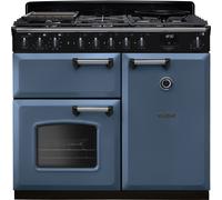 Rangemaster Classic Deluxe 100 Dual Fuel CLDL100DFPSTB/CM1 100cm Dual Fuel Range Cooker with Gas Hob - Stone Blue / Chrome - A/A Rated, Blue