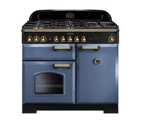 Rangemaster Classic Deluxe 100 Dual Fuel Range Cooker (Brass Details) - Stone Blue
