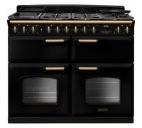 Rangemaster CLDLB110DFPGBL/AB1 Classic Deluxe Gloss Black / Antique Brass 110cm Dual Fuel Range Cooker A