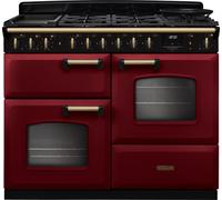 Rangemaster Classic Deluxe 110 CLDLO110DFPBOR/AB1 110cm wide Dual Fuel Range Cooker with Gas Hob - Bordeaux / Chrome - A Rated, Red
